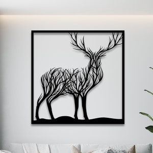 Deer wall art SVG, DXF, EPS, AI i pliki PDF. Plik cięcia plazmowego, grafika ścienna DXF, pliki wycinane laserowo, pliki Glowforge, Deer Panel SVG