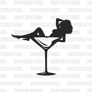 sexy afro girl in martini glass svg / pinup afro woman svg / afro lady with martini svg