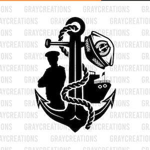 seafarer anchor and captain cap svg / navy boat svg / nautical clip art