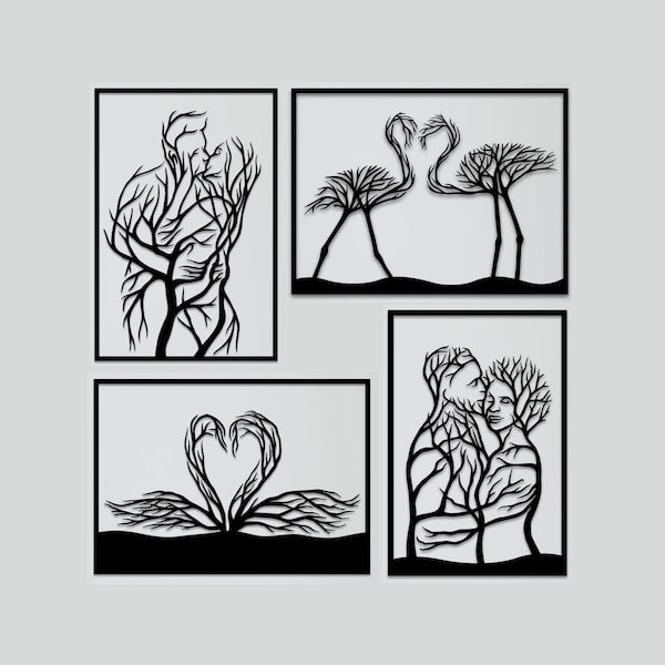 bundle amoureux, amoureux s'embrassant dxf, art mural, couple afro dxf, cygne dxf, flamant rose dxf, découpé au laser, cygne svg, baiser svg, coupe plasma