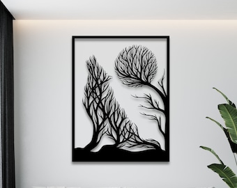 wolf full moon tree wall art svg,dxf, EPS,AI and PDF files.plasma cut file,wall art dxf,laser cut files,Glowforge files, wolf tree panel svg