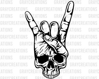 rockers crâne svg / rock n roll main signe svg / crâne rocker svg
