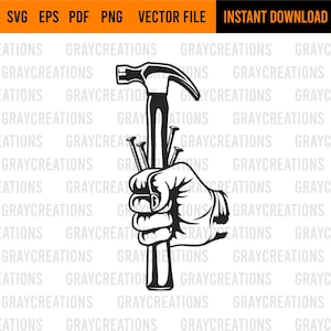 hand holding hammer and nails svg / hammer and common nails svg/ carpentry svg /hang svg
