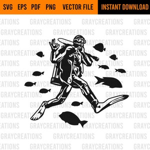 Scuba diving svg / scuba diver svg / fishes under water clip art / cave diving svg