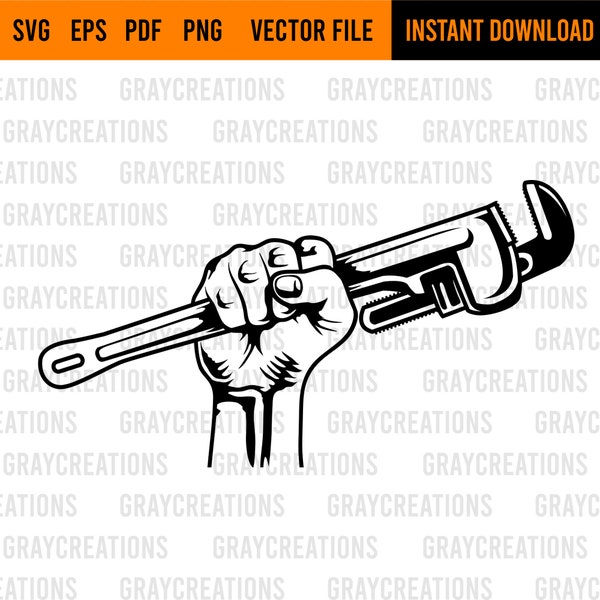 Hand Holding Pipe Wrench svg/ Hand tools svg / Plumbing tools / pipe wrench