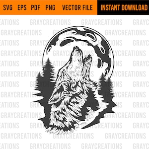 Wolf Vollmond svg / Wolf Natur svg / Howling Wolf svg