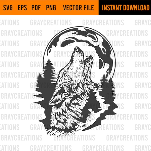 Wolf full moon svg / wolf nature svg / howling wolf svg