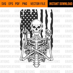 US skeleton mechanic holding wrenches svg / mechanic wrench svg/adjustable wrench svg