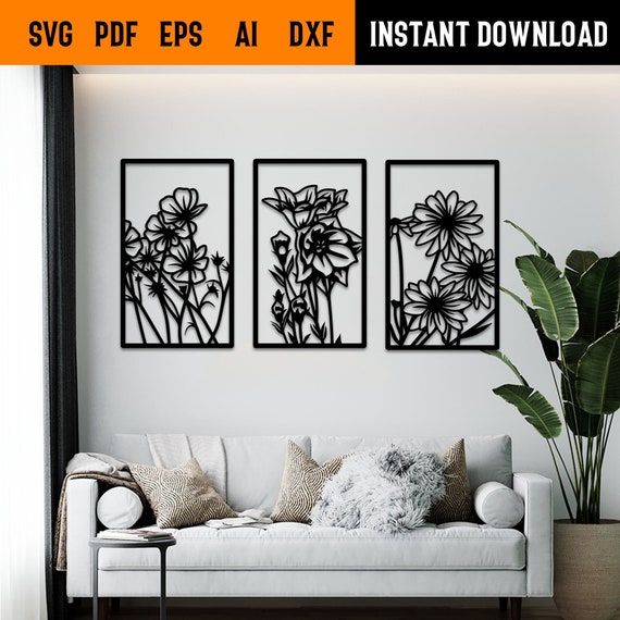 Flowers wall art svg,dxf, EPS,AI and PDF files.plasma cut file,wall art dxf,laser cut files,Glowforge files, floral panel svg, Bundle