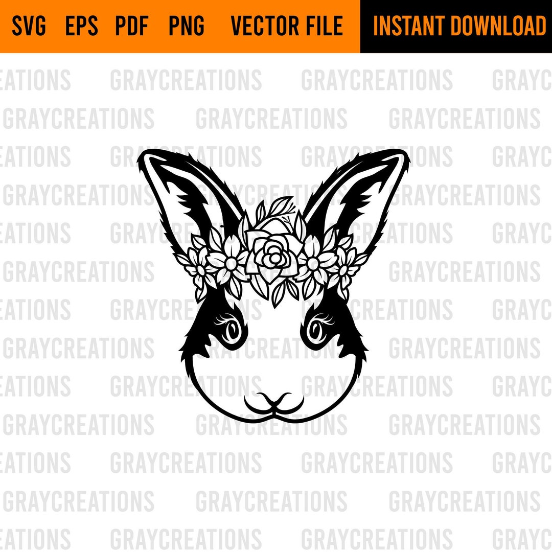 Cute Bunny Rabbit With Flowers Svg / Printable Cute Floral Animals Png ...