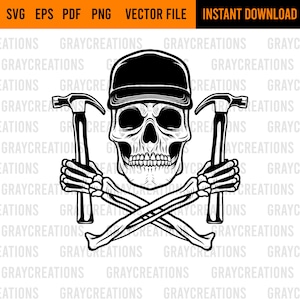 Carpenter skullhead svg / Repairman holding hammer svg / hammer clip art