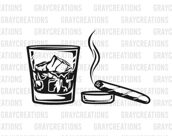 whiskey Glass svg /cigar svg / whiskey glass with cigar svg