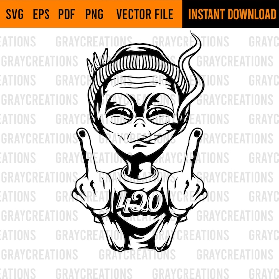Rasta Alien Smoking Joint Svg /stoned Alien Svg /420 Rasta Alien Smoking Joint Svg /stoned Alien Svg /420