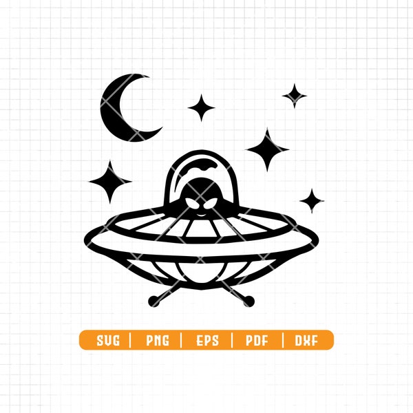 Alien under the moon Svg , Alien Svg, UFO Svg ,Yeti Svg,Cricut & Silhouette ,Printable, Vector ,Png Dxf Eps