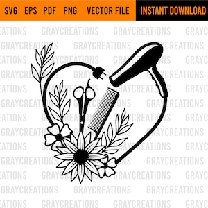 Floral Hair dryer / heart hair dyer svg / hair stylist svg / hair dresser svg / design #2