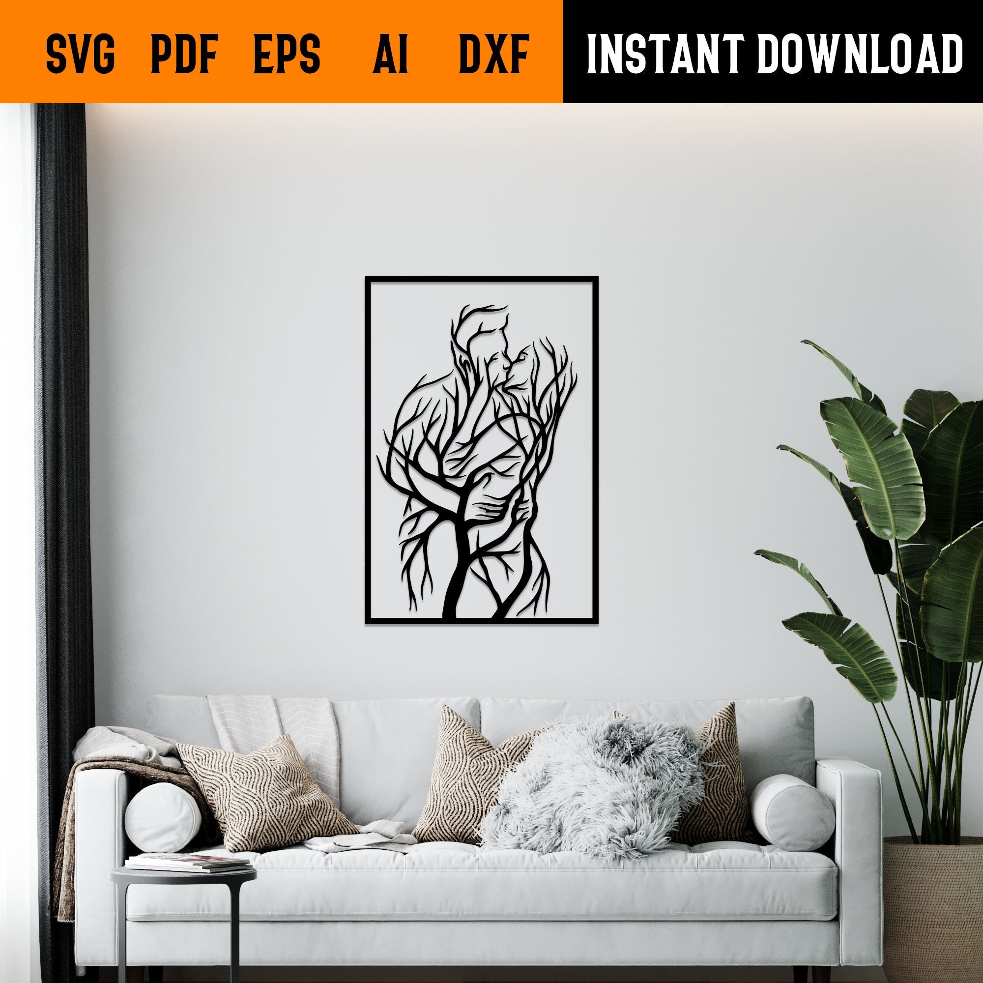 Lovers Kiss Wall Art Svg,dxf, EPS,AI and PDF Files.plasma Cut File