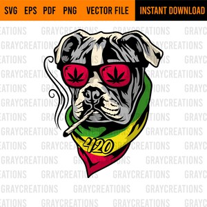 Rasta bulldog smoking svg /dog smoking weed svg/ dog wearing shades svg