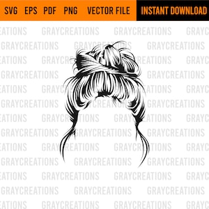 messy bun svg/ messy hair svg