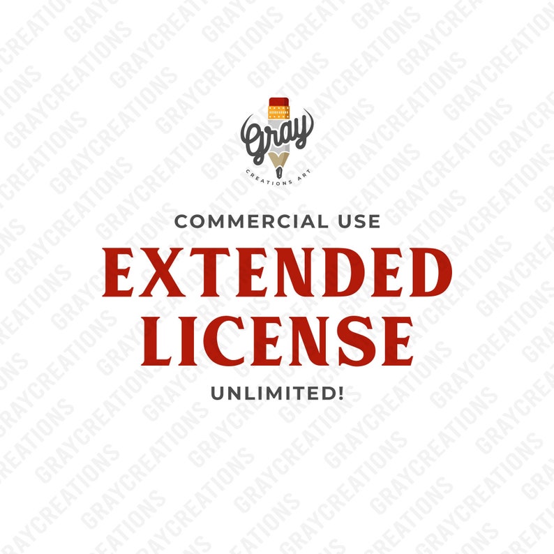 Peut inclure: Un graphique rouge sur fond blanc qui indique "COMMERCIAL USE EXTENDED LICENSE UNLIMITED!" avec un dessin au crayon d'un crayon sur lequel est &eacute;crit le mot "Gray" en jaune et brun.
