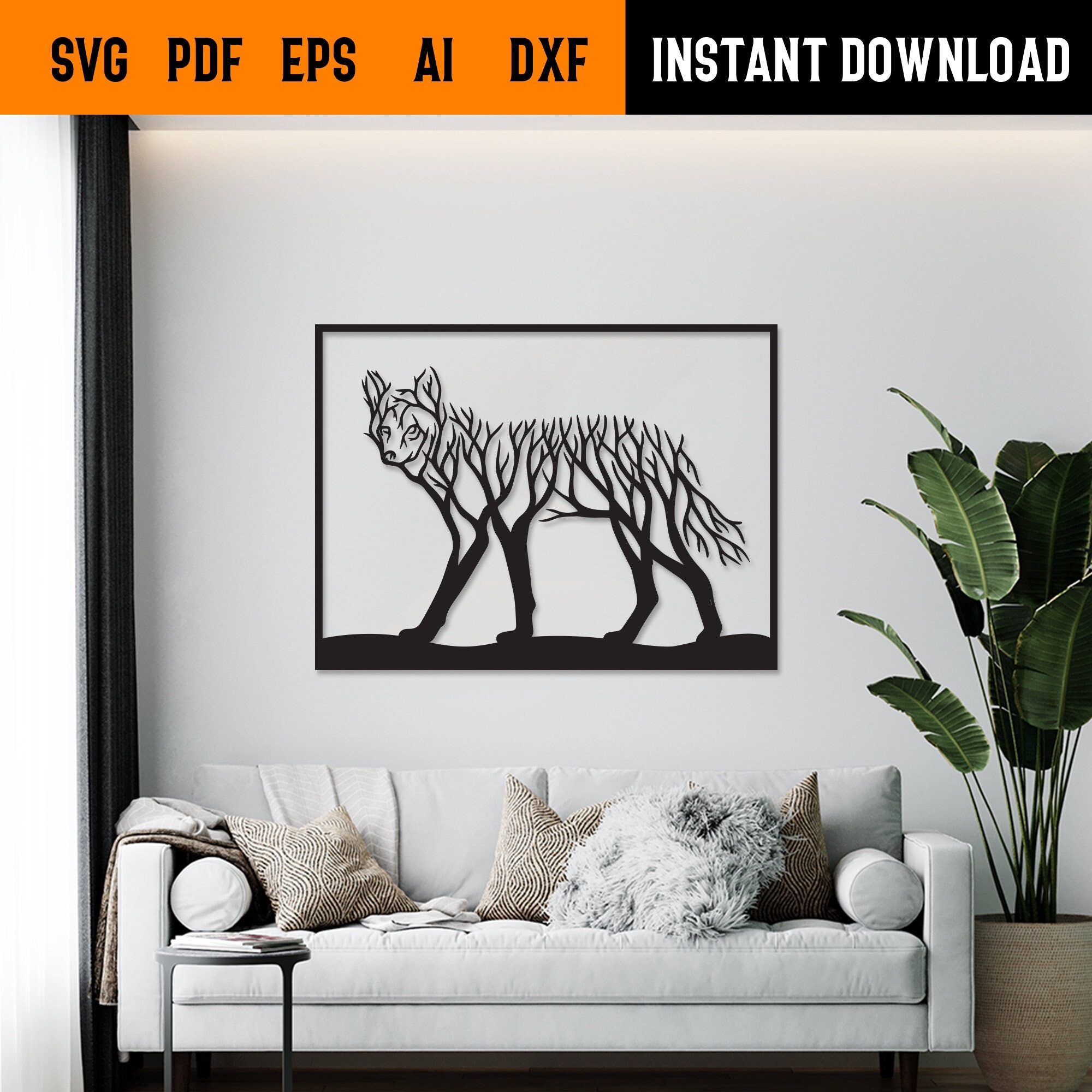 Coyote wall art svg,dxf, EPS,AI and PDF files.plasma cut file,wall art dxf,laser cut files,Glowforge files, Coyote panel svg