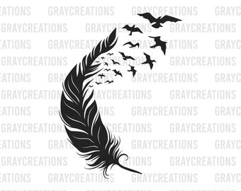 Oiseaux volants de plume svg / plume svg / plume commémorative svg / oiseaux volants silhuoette svg