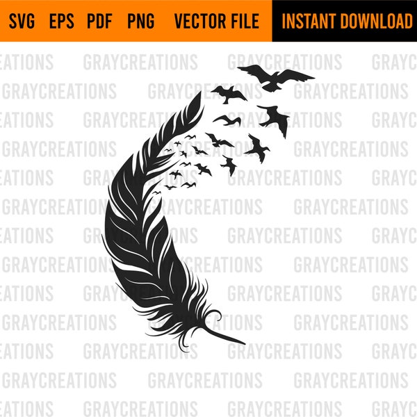 Flying birds from feather svg / feather svg /memorial feather svg /flying birds silhuoette svg