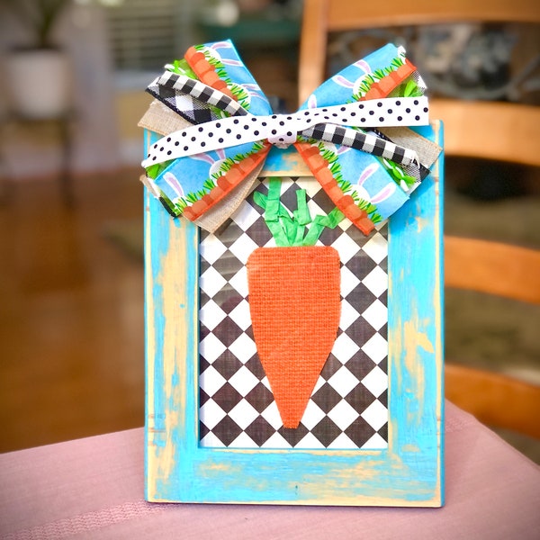 Distressed Aqua Frame with Carrot and Bow