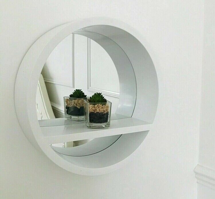 White Round Mirror Shelf Storage Porthole Round Deep Mirror Etsy