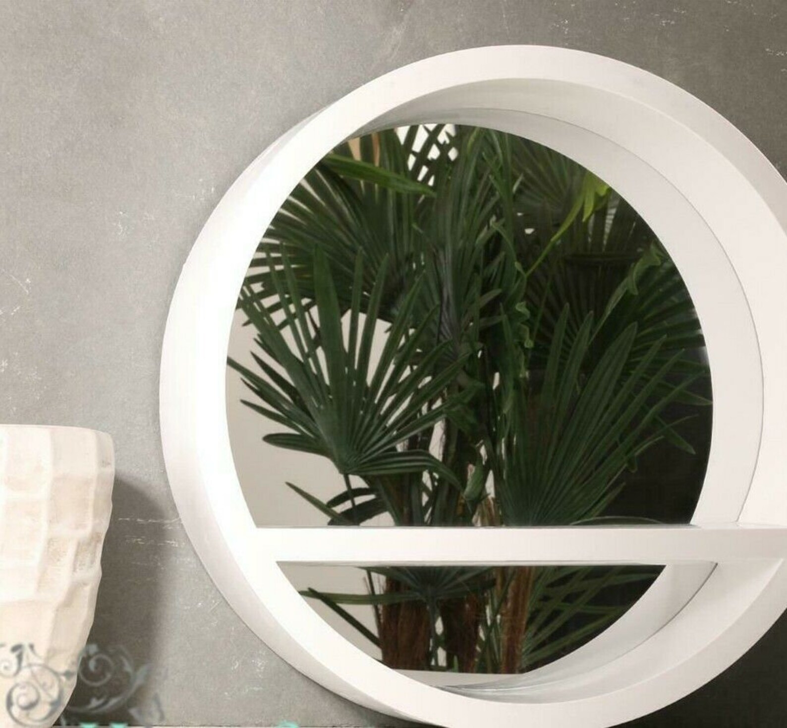 White Round Mirror Shelf Storage Porthole Round Deep Mirror Etsy