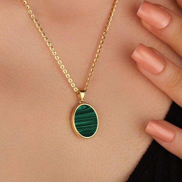 Delicate Malachite Women Chic Necklace, Gold Green Malachite Jewelry, Natural Malachite Stone Pendant, Malachite Crystal Gemstone Pendant