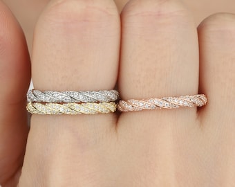 Dainty Twisted Stackable Gold Band Ring, Wedding Twisted Rose Gold Rings, Initial Women Twisted Stackable Rings, Gift For Her, Mom Gifts