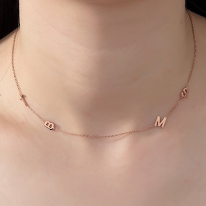 14K Gold Initial Letter Necklace, White Gold Two Sideways Custom Initial Necklace, Personalized Jewelry, Mama Necklace, Gift For Girlfriend