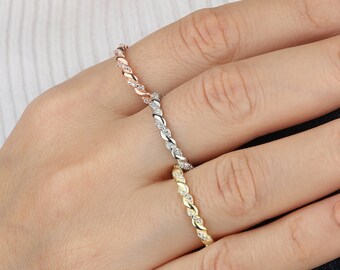 Eternity Twisted Stackable 14K Gold Band Ring, Wedding Twisted Solid Gold Rings, Initial Women Stacking Gold Rings, Gift For Her, Mom Gifts