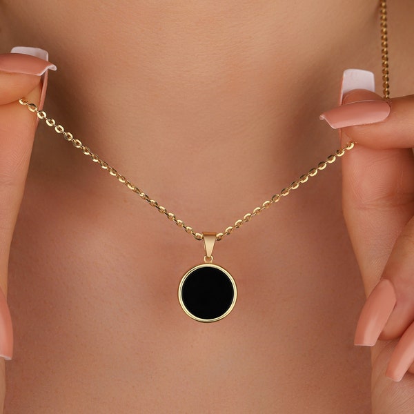 Collier pendentif en onyx noir fait à la main, bijoux de collier en onyx noir délicat, collier en pierre noire naturelle brute, collier à la mode à usage quotidien