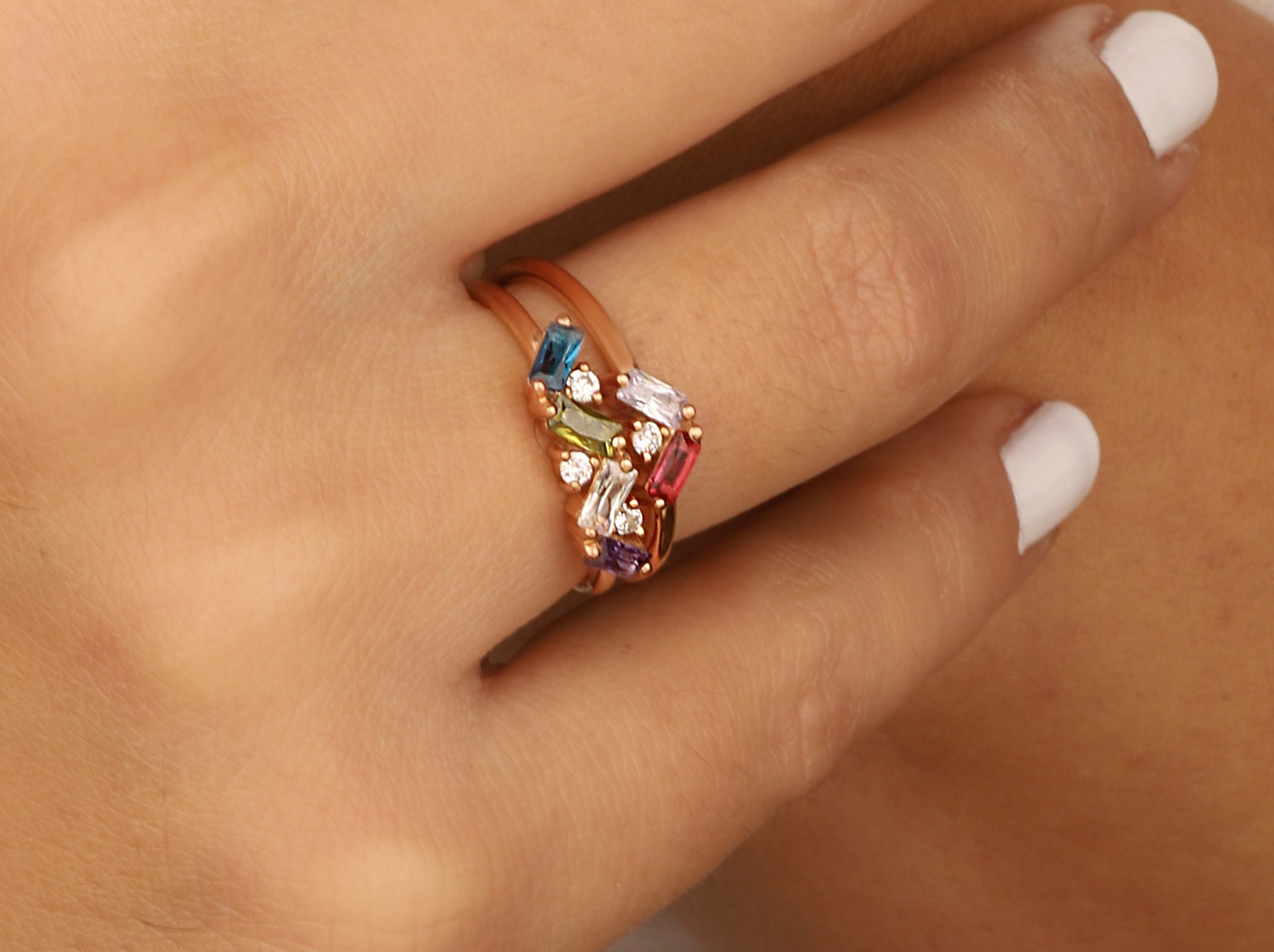 Women Birthstone Rings Personalized Family Rings Initial - Etsy