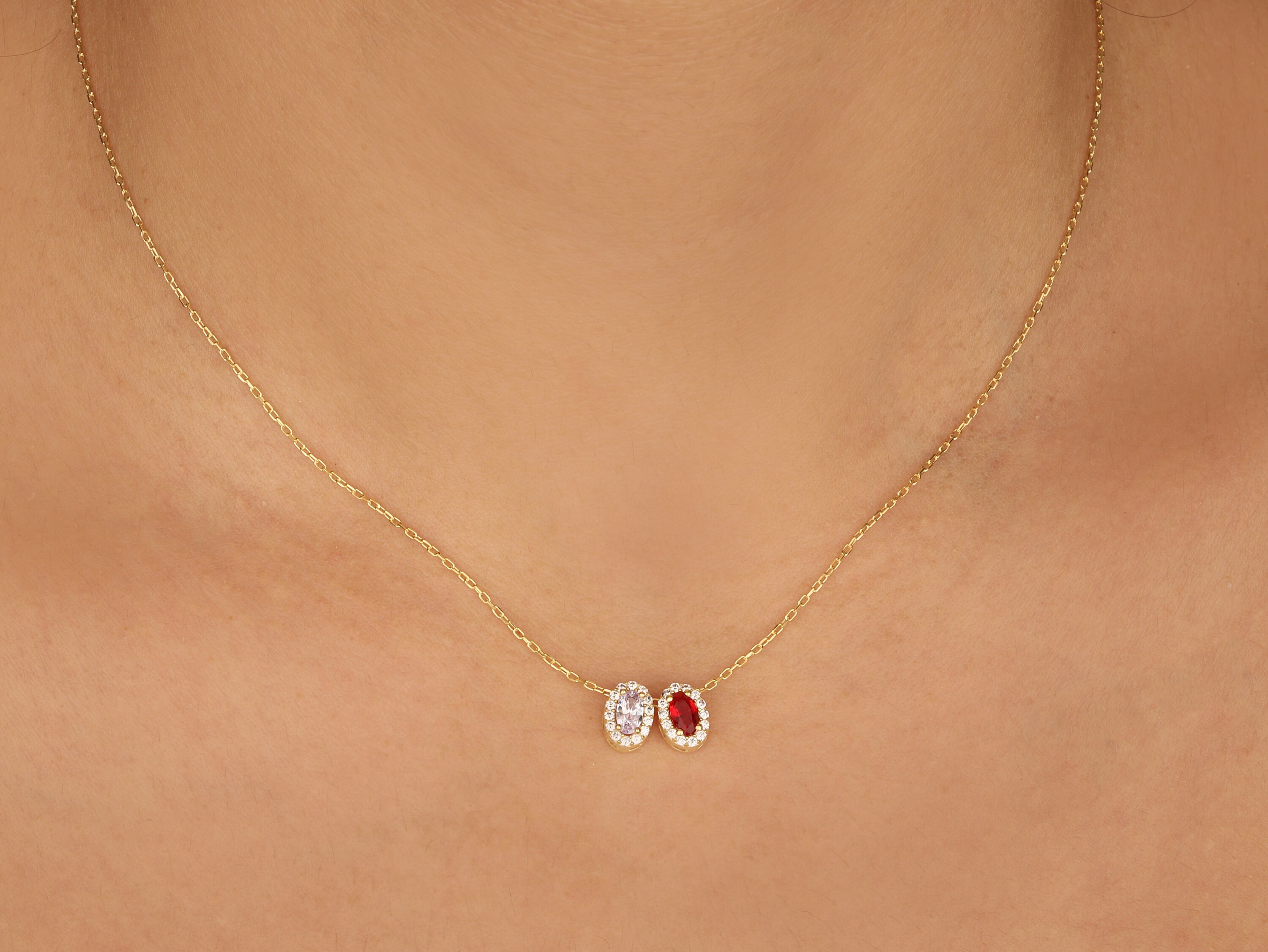 Personalized Family Birthstone Necklace Gold Plated Etsy