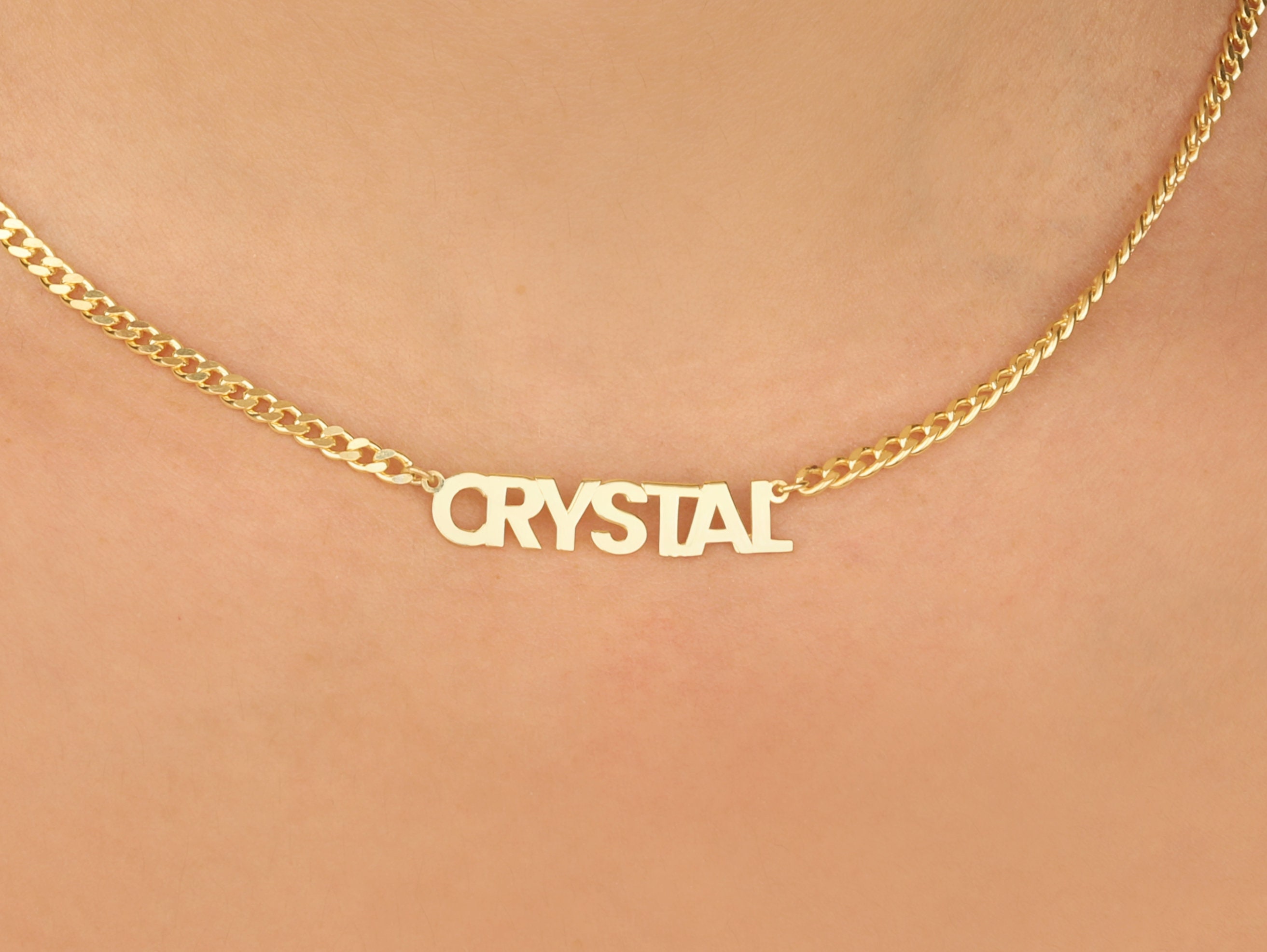 Name Necklace 14K Gold Name Necklace Name Necklace With Curb Etsy