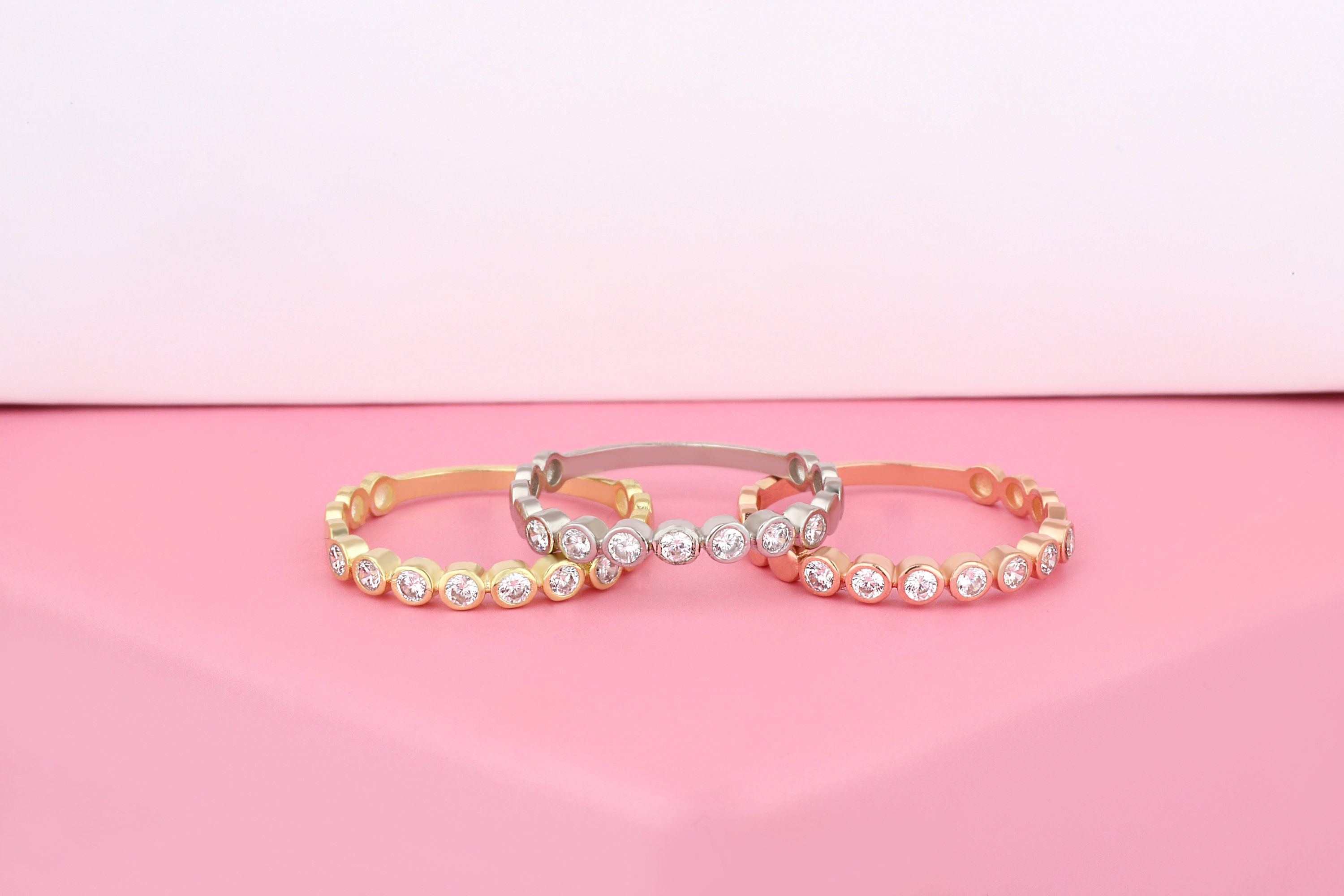 14K Solid Gold Stackable Band Rings Wedding Dainty Women Etsy