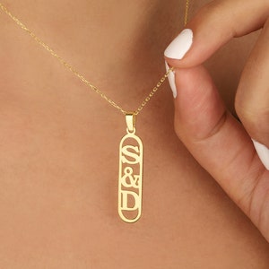 Oro de 14K De oro personalizado Vertical Collarplate, Collar de Nombre Personalizado, Collar de Letras, Collar Inicial, Collar Delicado, Regalo de Simpatía