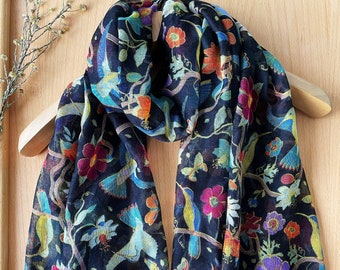 Long Scarf/Soft Long Wrap Scarves/Floral Birds Scarves/Large Wrap/Lightweight Women Scarves/Men Scarves/Cotton Poly Feel Shawl/3 for 29