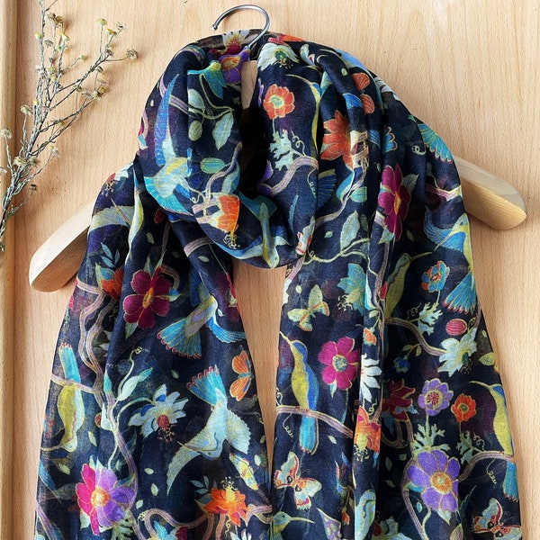 Long Scarf/Soft Long Wrap Scarves/Floral Birds Scarves/Large Wrap/Lightweight Women Scarves/Men Scarves/Cotton Poly Feel Shawl/3 for 29