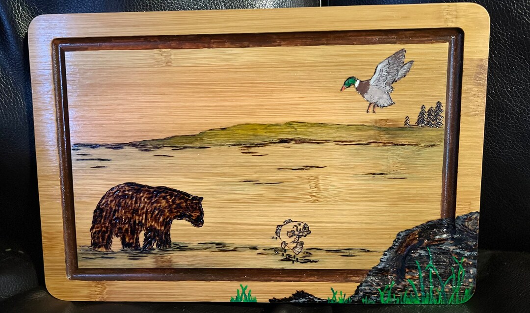 Bear Wood Burning on Upcycled Wood Etsy