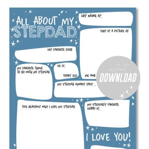 Imprimable All About My Stepdad Fill In Template, Kids Gift Fathers Day, All About My Stepdad Interview Questionnaire