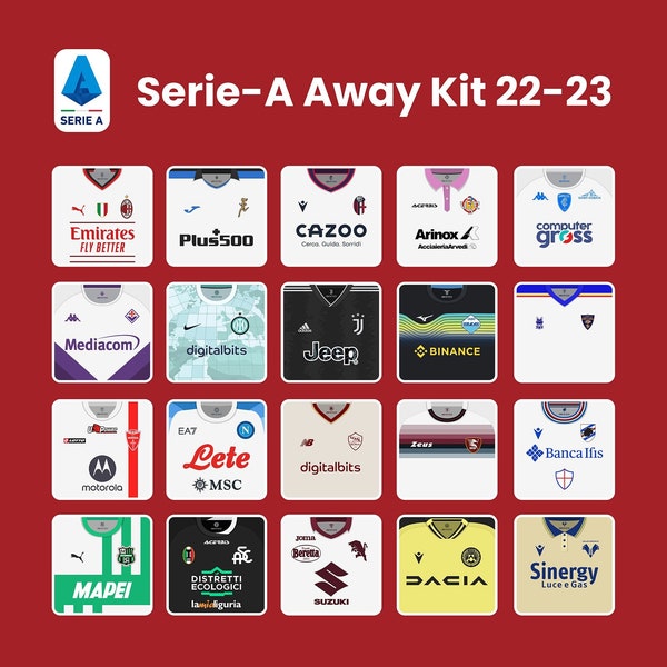 Serie-A Away Kits 22-23, Digital & Printable for Anything | Juventus | Roma | Inter | Milan | Lazio | Napoli | Italy | (Original Art)