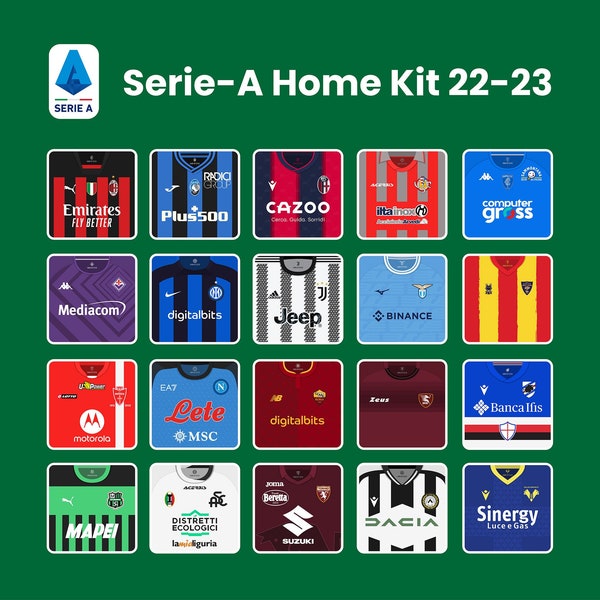 Serie-A Home Kit 22-23, Digital & Printable for Anything | Juventus | Roma | Inter | Milan | Lazio | Napoli | Italy | (Original Art)