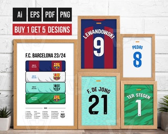 Barcelona 23-24 Jersey Poster Wall | Buy 1 Get 5 Designs | Barca | Vector| Digital & Printable | Custom Name | Camp Nou | Original Art