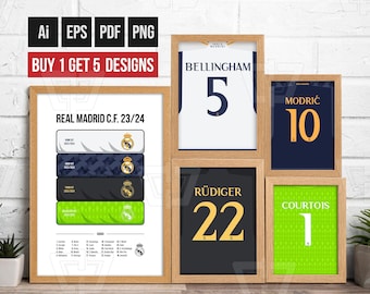 Real Madrid Jersey 23-24 Poster Wall | Buy 1 Get 5 Designs | El Real | Vector| Digital & Printable | Custom Name | Galacticos | Original Art
