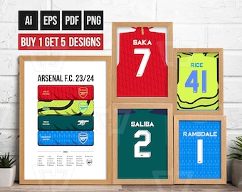 Arsenal Jersey 23-24 Poster Wall | Buy 1 Get 5 Designs | The Gooners | Vector | Digital & Printable | Custom Name | EPL | Original Art