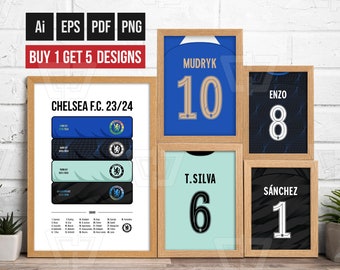 Chelsea Jersey 23-24 Poster Wall | Buy 1 Get 5 Designs | The Blues | Vector | Digital & Printable | Custom Name | EPL | Original Art
