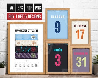 Manchester City Jersey 23-24 Poster Wall | Buy 1 Get 5 Designs | The Citizen |Vector| Digital & Printable | Custom Name | EPL | Original Art